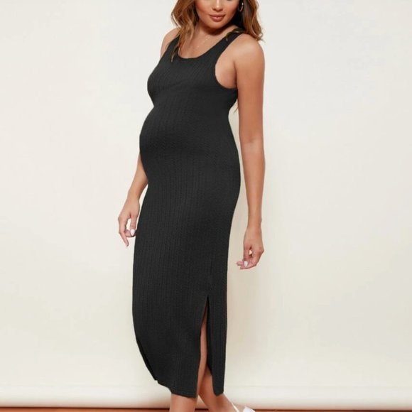 Maternity Split Side Cable Knit stretchy black midi Dress S - Picture 1 of 4
